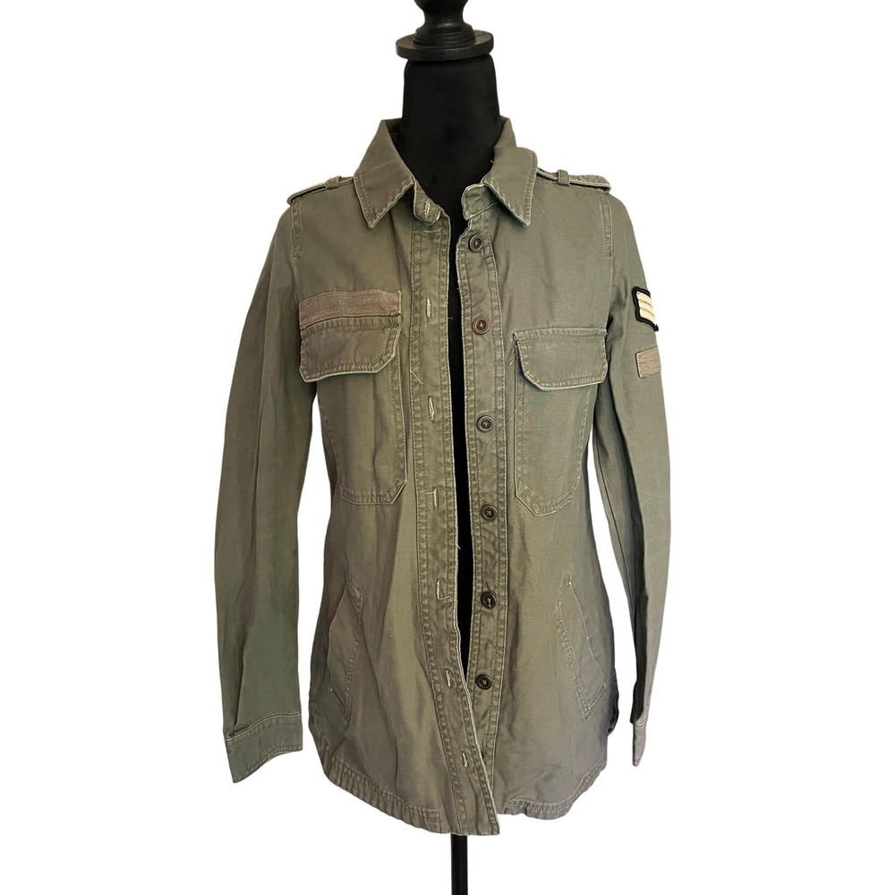 Cotton On Military Style Army Green Button Down Jacket Shacket Womens Size 4
